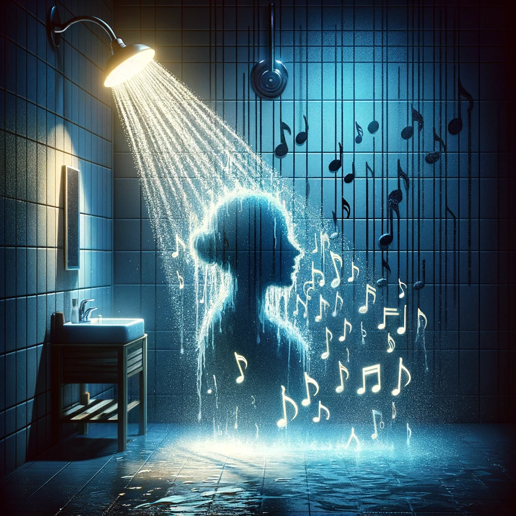 Person in a shower coming up with musical ideas and overcoming producer's block