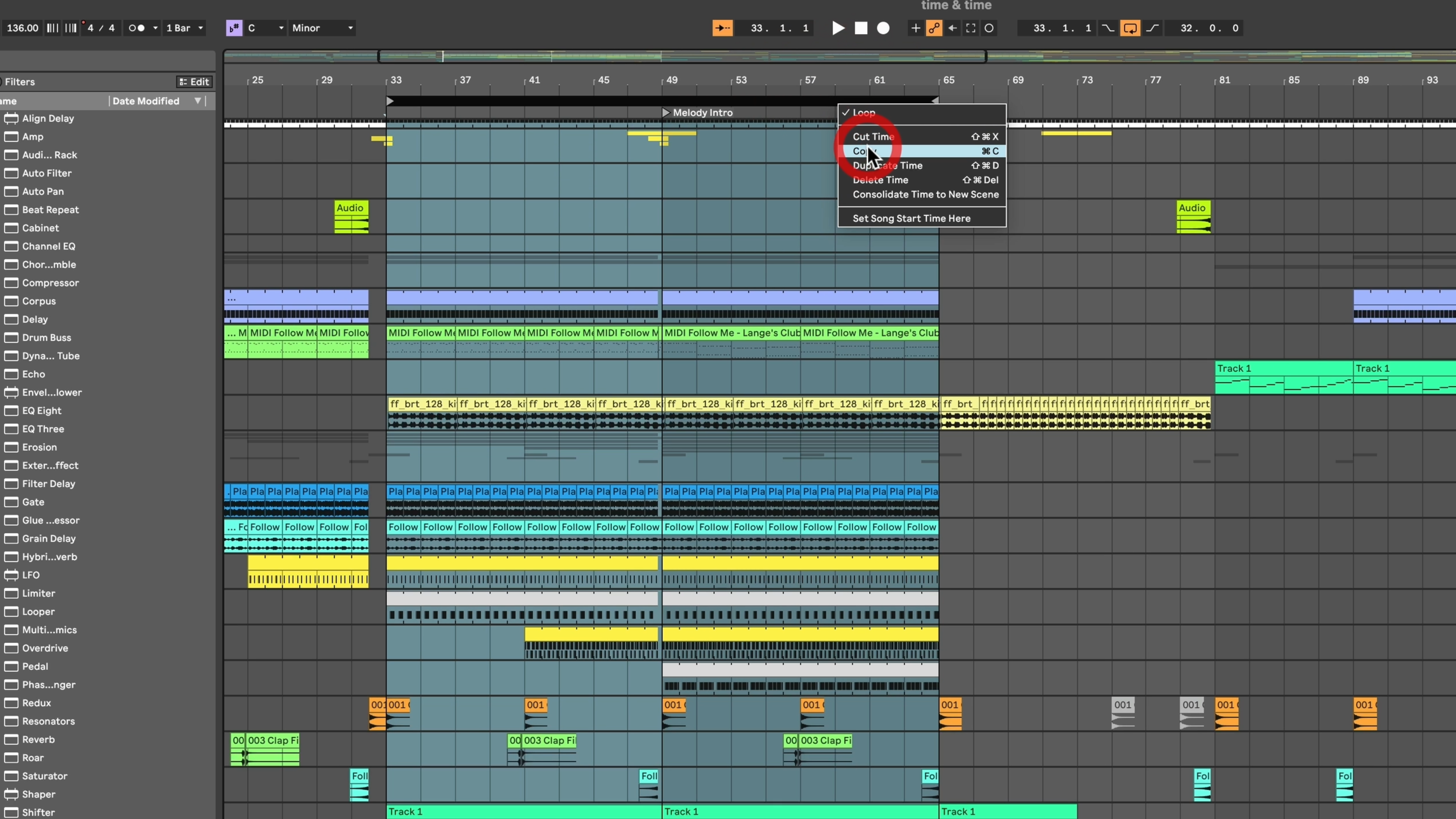 Copy Paste Section in Ableton Live.